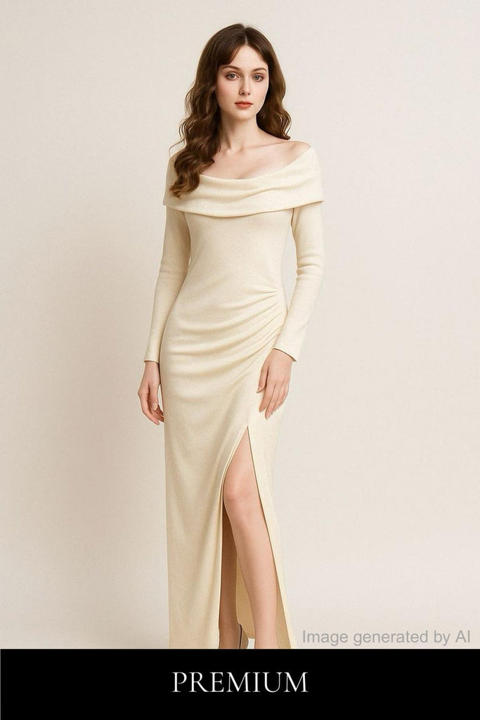 Madeleine Chic Off-Shoulder Side Slit Dress