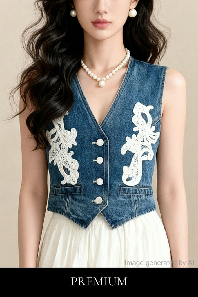 Marais Pearl-Button Denim Vest