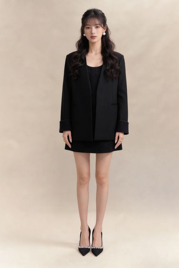 Margaux Tailored Knit-Cuff Blazer