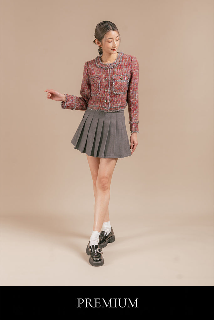 Maritha Tweed Cardigan and Pleated Skirt Set