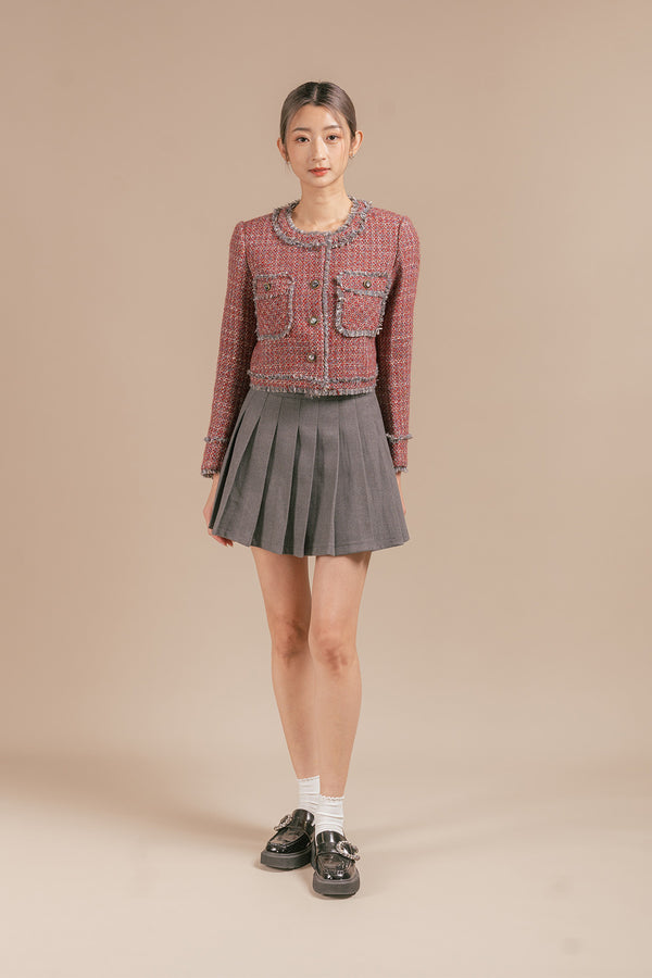 Maritha Tweed Cardigan and Pleated Skirt Set