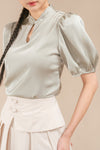 Maylea Satin Cheongsam Style Puff Sleeve Blouse