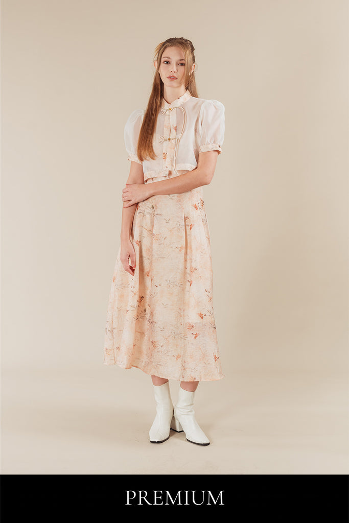 Menellia Butterfly Organza Chinese Style Cropped Blouse and Maxi Dress Set