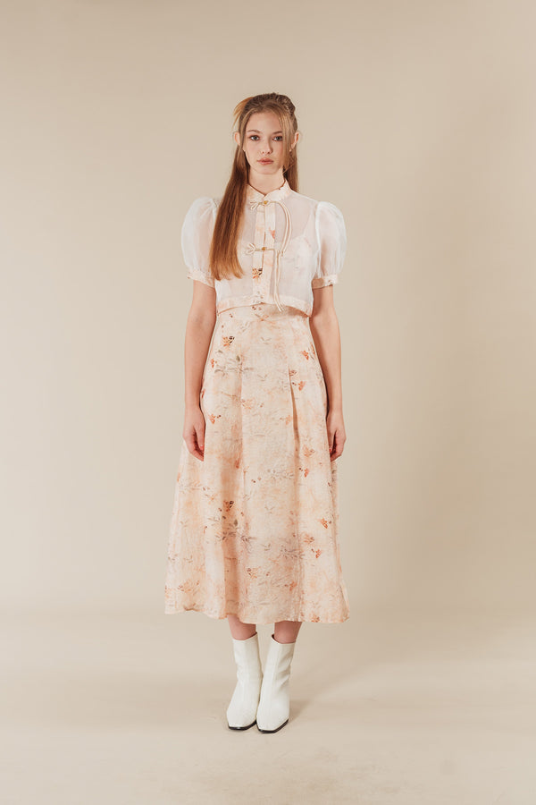 Menellia Butterfly Organza Chinese Style Cropped Blouse and Maxi Dress Set