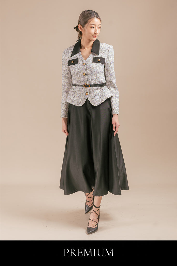 Meocisso Tweed Belted Jacket and Maxi Skirt Set