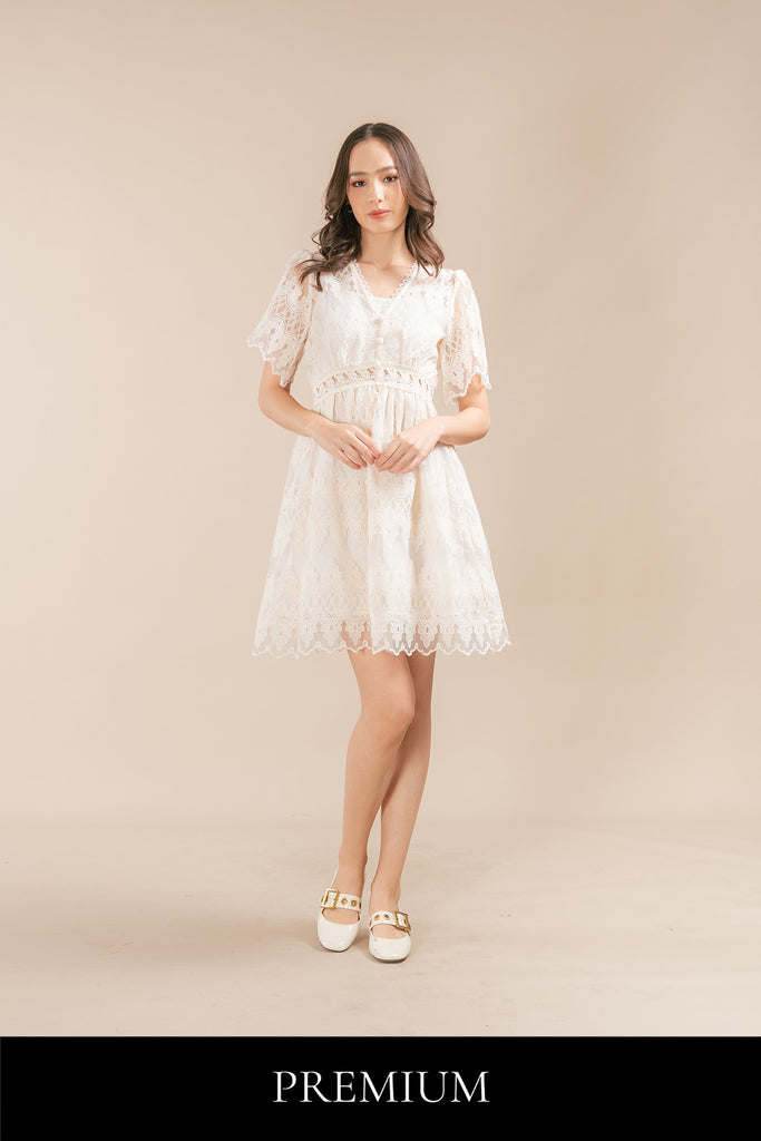 Meritto Organza Floral Lace Cutout Short Dress