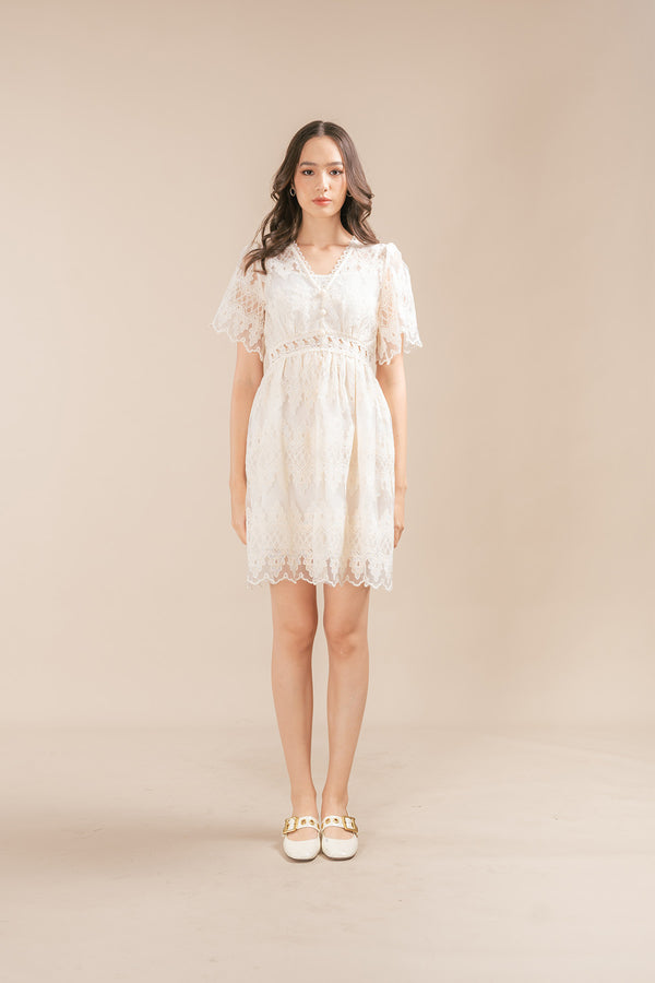 Meritto Organza Floral Lace Cutout Short Dress
