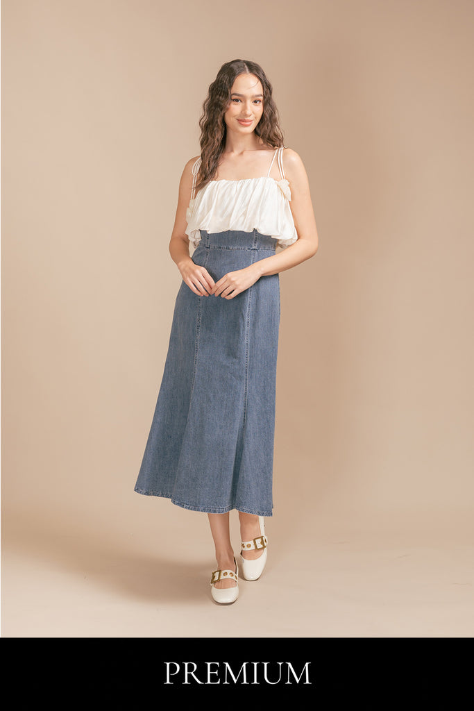 Merlinni Denim Cold Shoulder Maxi Dress