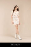 Merollia Rose Ribbon Tie Ruffled Blouse and Pailette Sequin Skirt Set