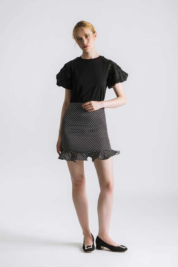 Minotte Polka Dot Ruffled Pencil Short Skirt