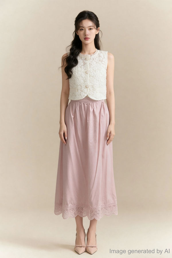 Mireille Scalloped Lattice Maxi Skirt
