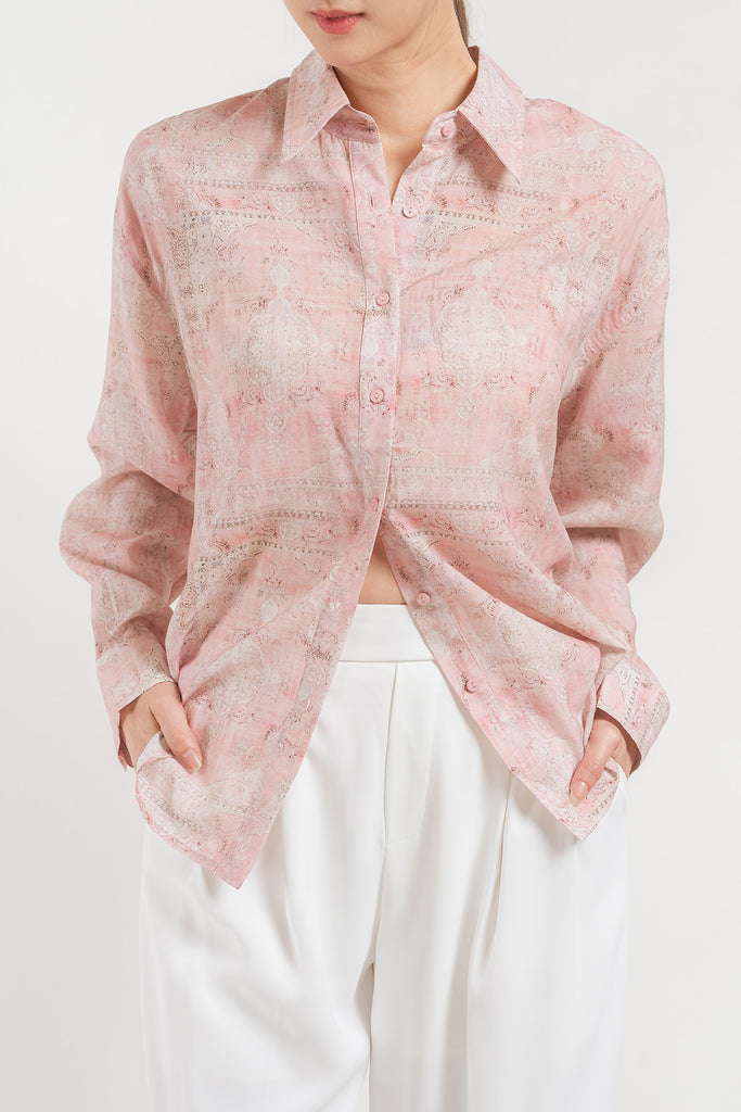 Nadillea Patterned Cut Out Back Shirt