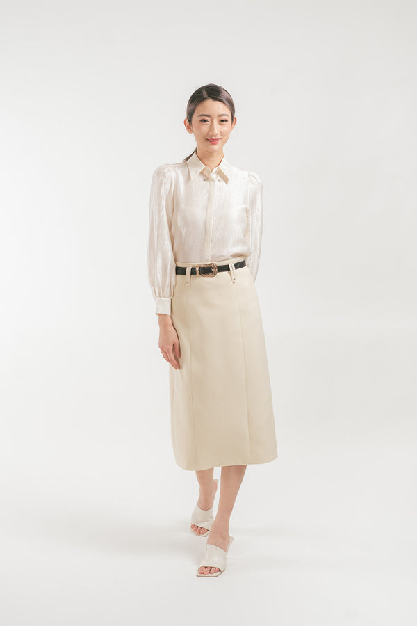 Neviolla Belted Midi Pencil Skirt
