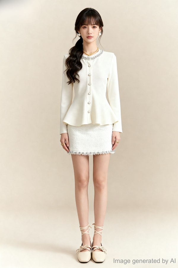 Odile Pearl-Trim Peplum Cardigan