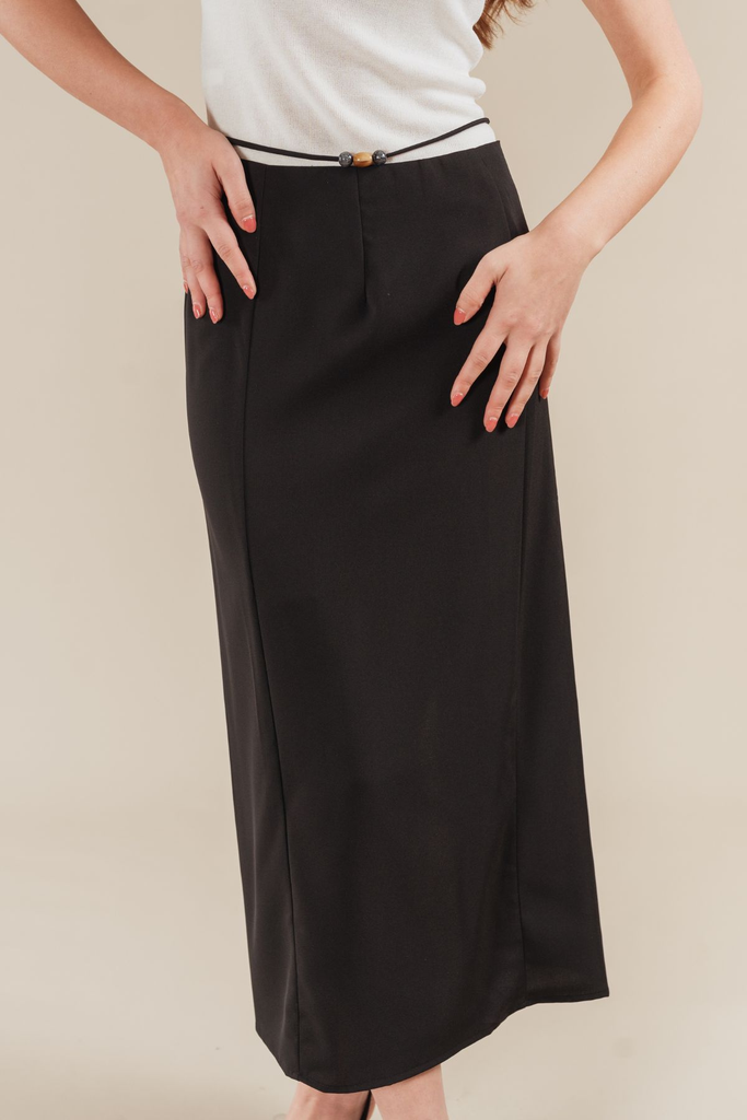 Olivette Beads-Tie Back Slit Midi Skirt