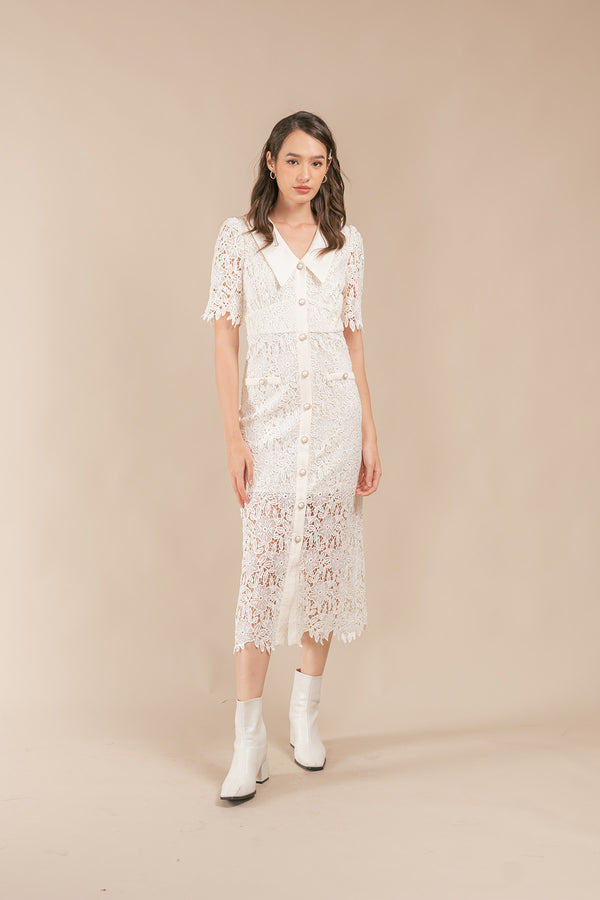 Onitta Floral Lace Crochet Maxi Shirt Dress