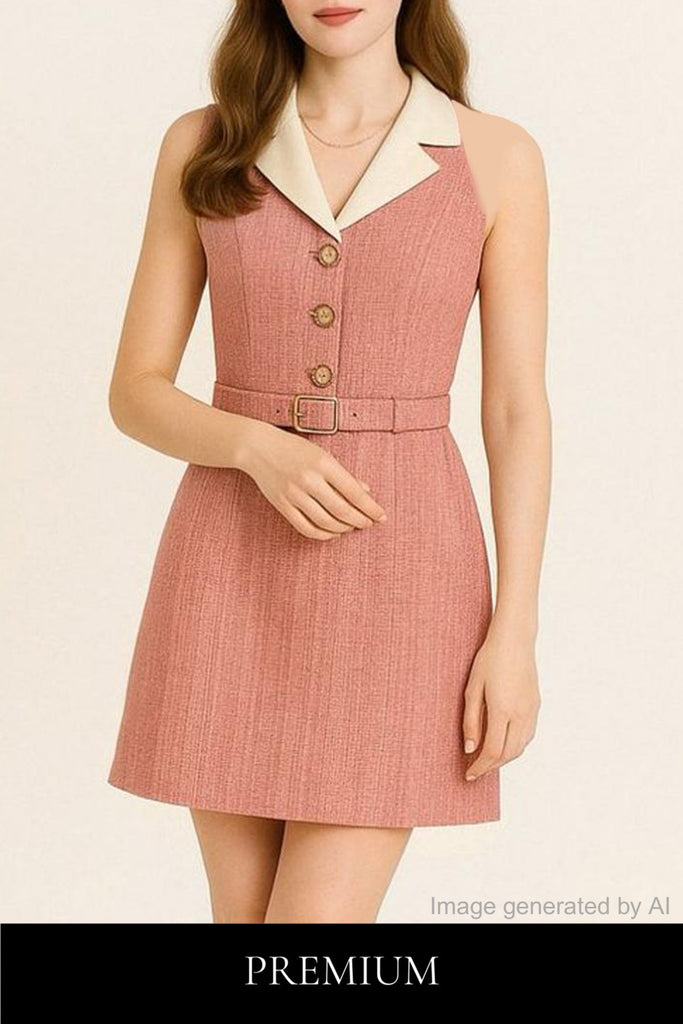 Parrisse Sleeveless Belted Tweed Mini Dress
