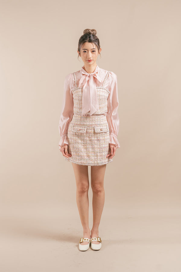Penolli Tweed Camisole, Blouse, and Short Skirt Set