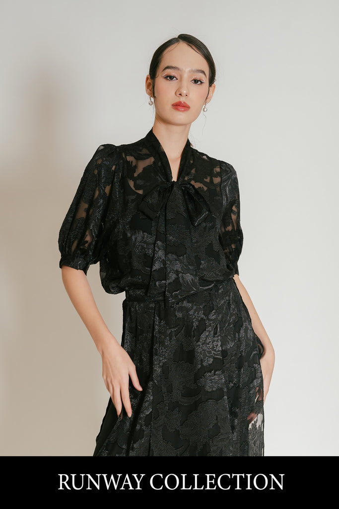 Pevonna Lace Floral Sheer Ribbon Tie Blouse