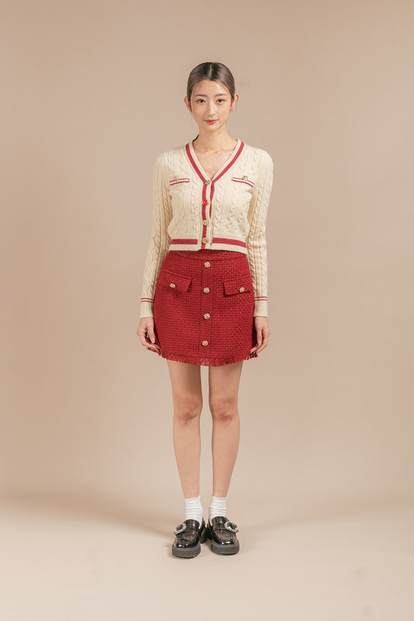 Prestinna Knitted Cardigan and Tweed Skirt Set