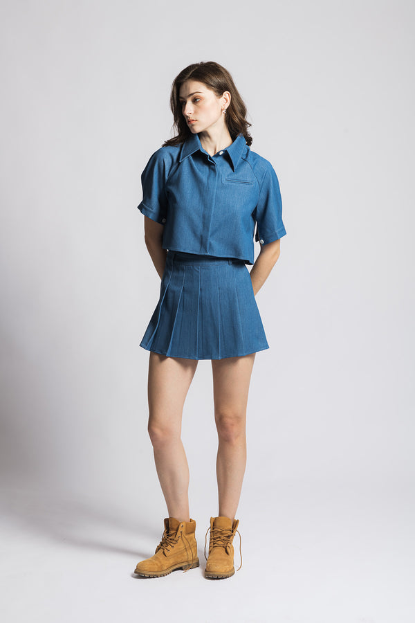 Rachellea Denim Cropped Shirt and Skirt Set