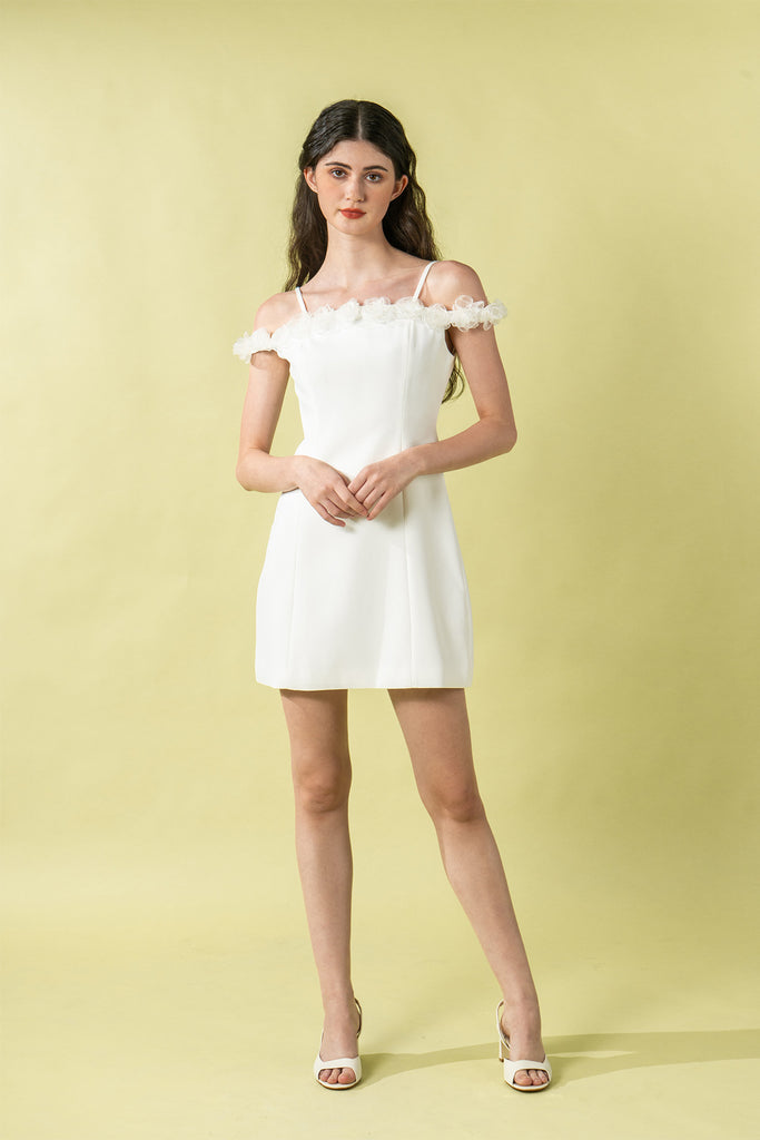Rachievva Puffed Cold Shoulder Short Dress