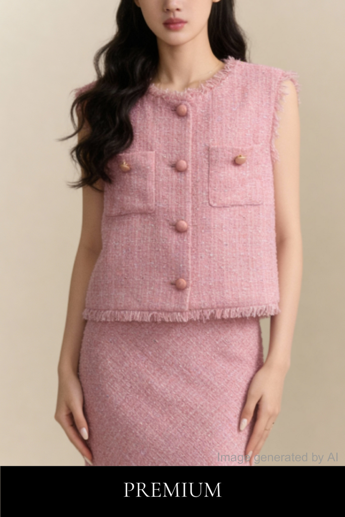 Rapunzelle Sleeveless Tweed Fringe Top