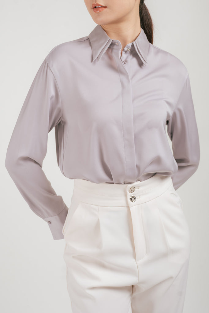 Renorri Satin Hidden Button Shirt