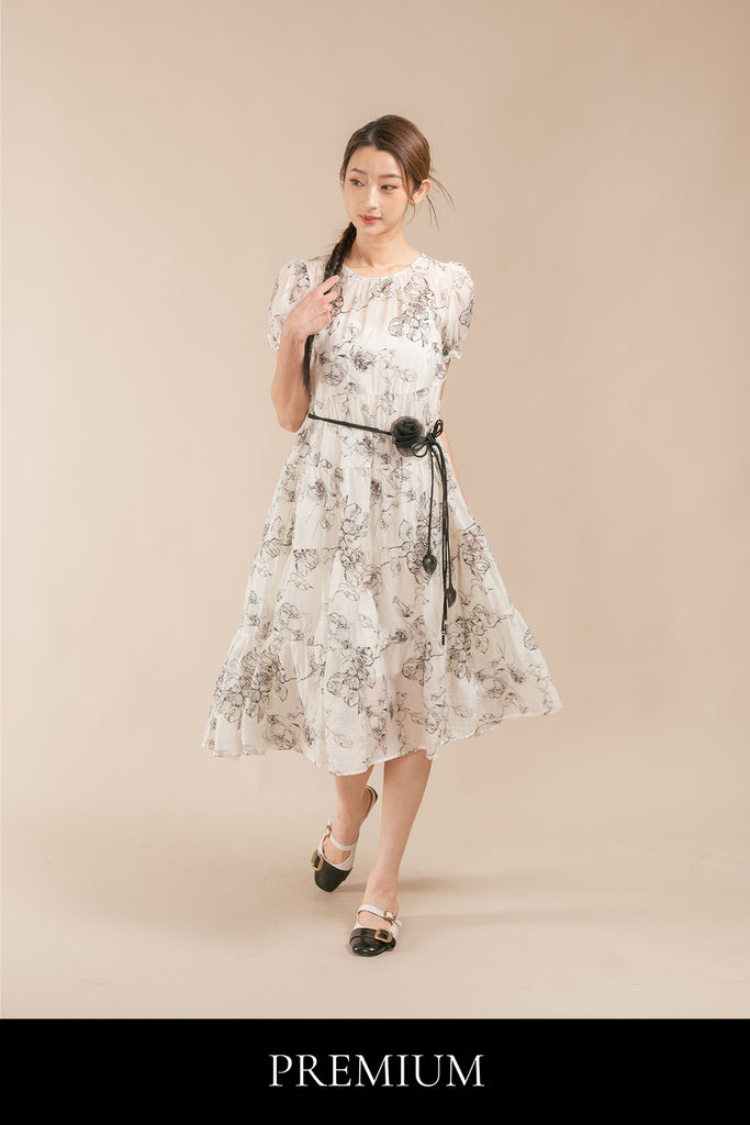 Renossa Floral Rose Tie Tiered Maxi Dress