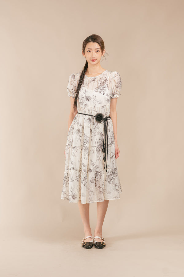 Renossa Floral Rose Tie Tiered Maxi Dress
