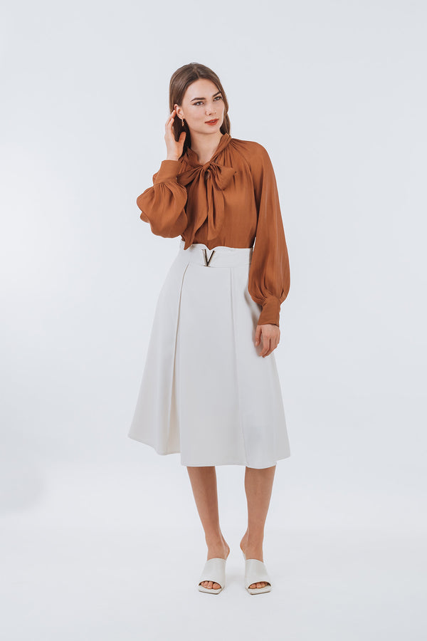 Revillea Organza Sheer Long Sleeve Blouse with Ribbon Tie