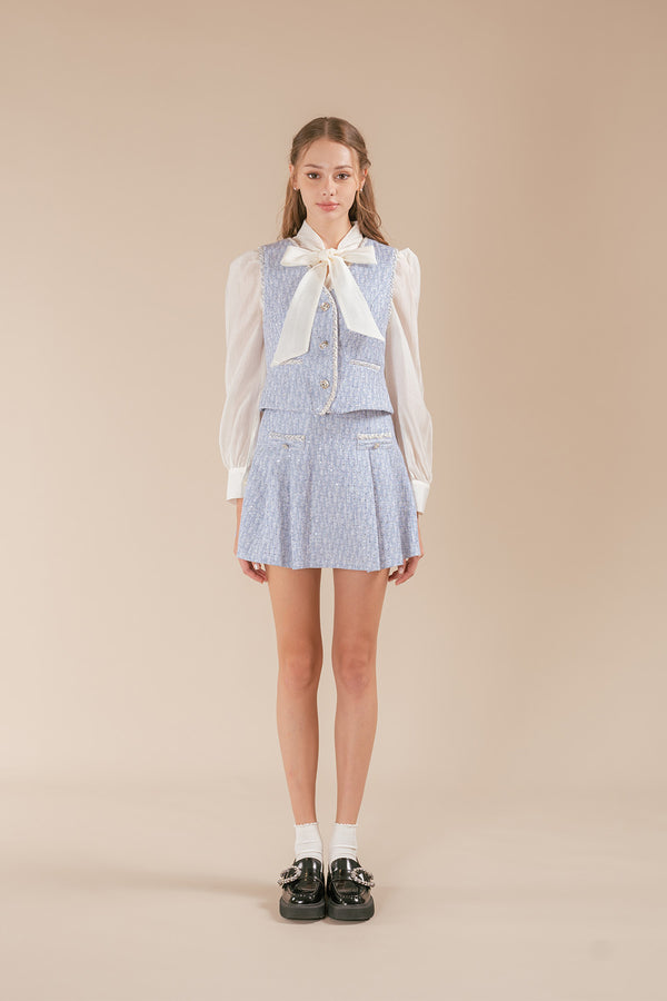 Revittia Tweed Vest, Blouse and Pleated Skirt Set