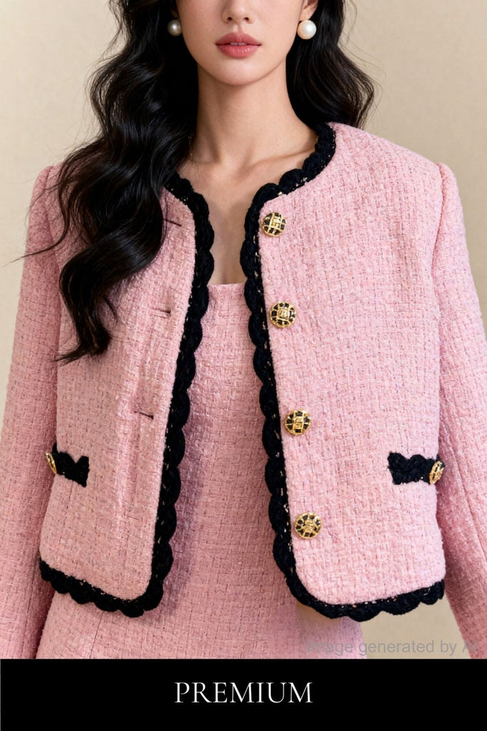 Romy Contrast-Piped Tweed Cropped Jacket