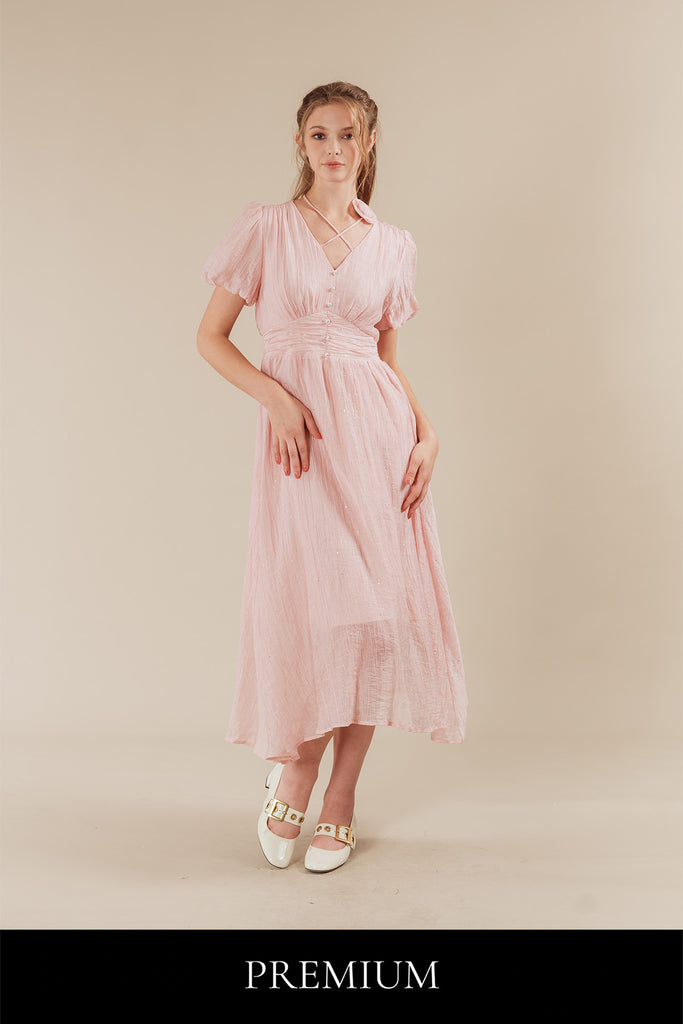 Roselline Glittered Rose Ribbon Cross Tie Maxi Dress