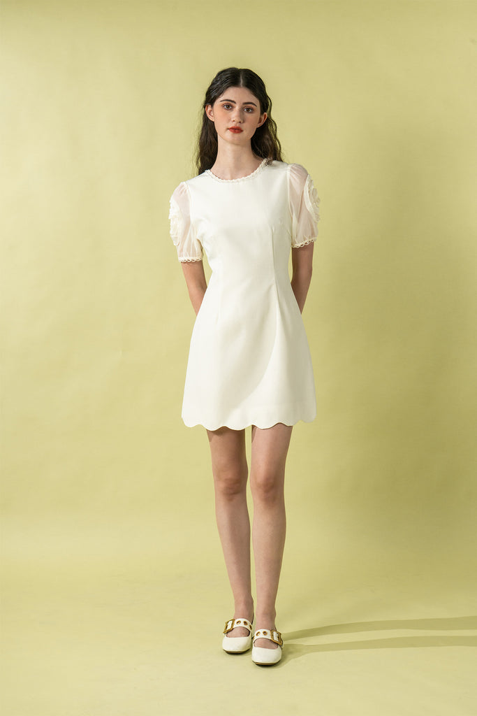 Rosiellea Rose Draped Puff Sleeve Short Dress