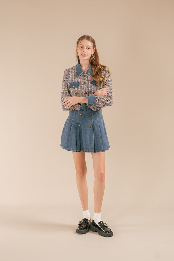 Ryianna Denim Pleated Skirt