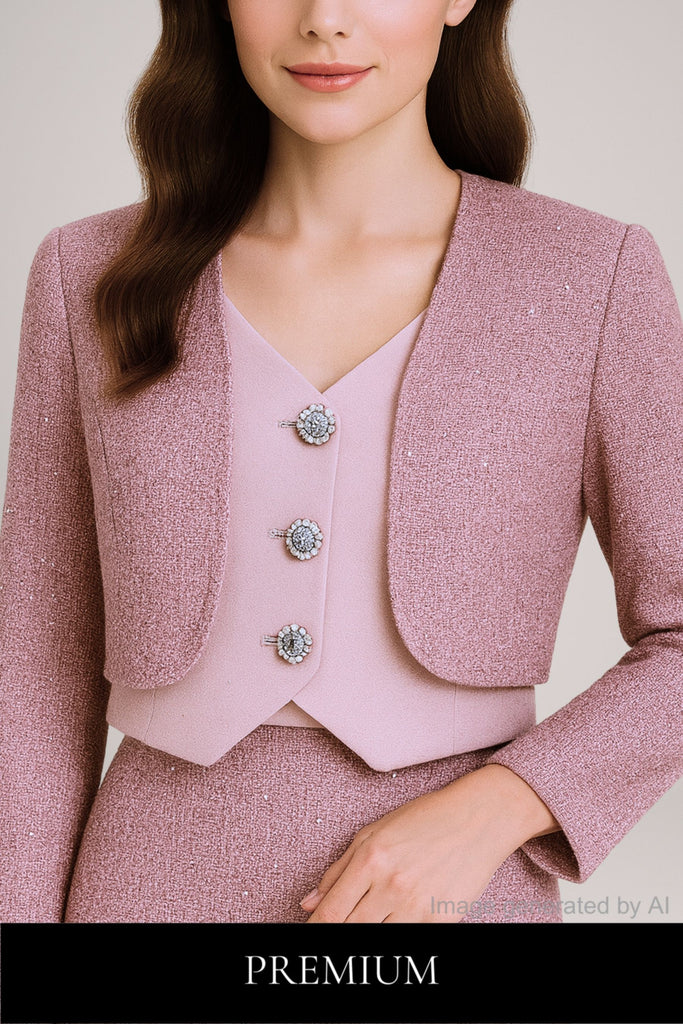 Sabine Tweed Faux-Two-Piece Cropped Jacket