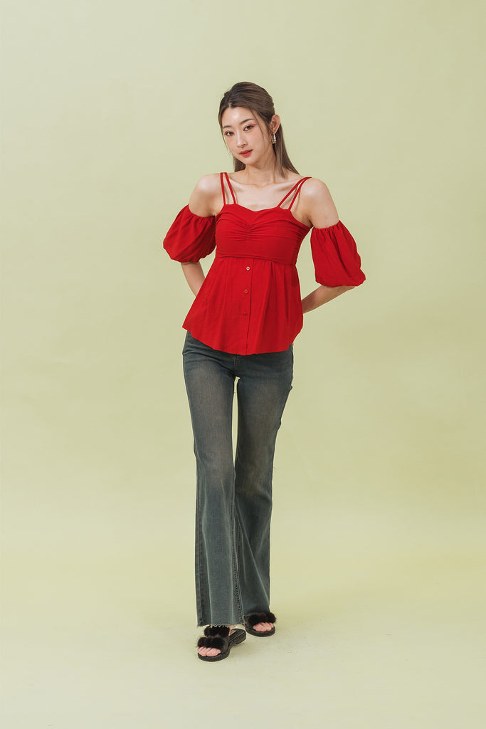 Sashiella Cold Shoulder Ruched Top