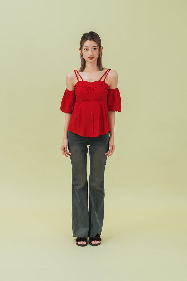 Sashiella Cold Shoulder Ruched Top