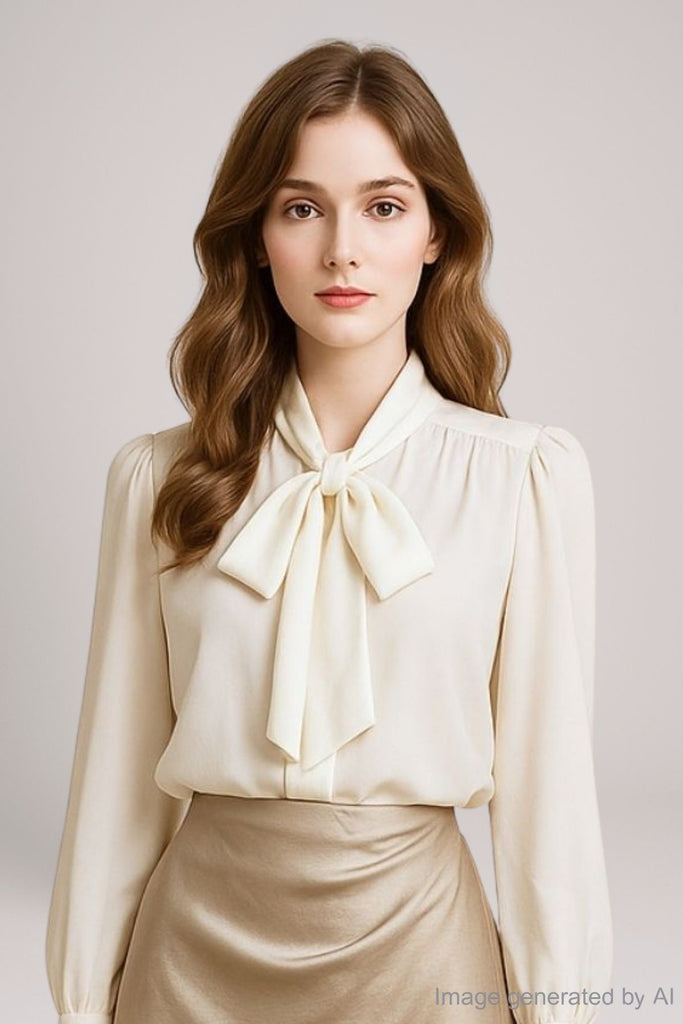Savannia Long Sleeve Neck Tie Blouse