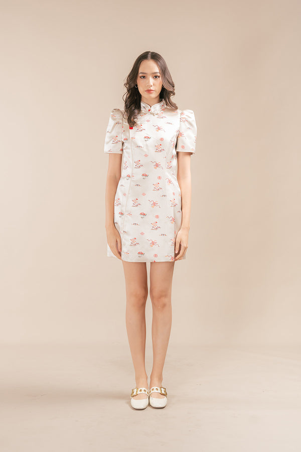 Shervin Embroidered Silk Short Cheongsam Dress