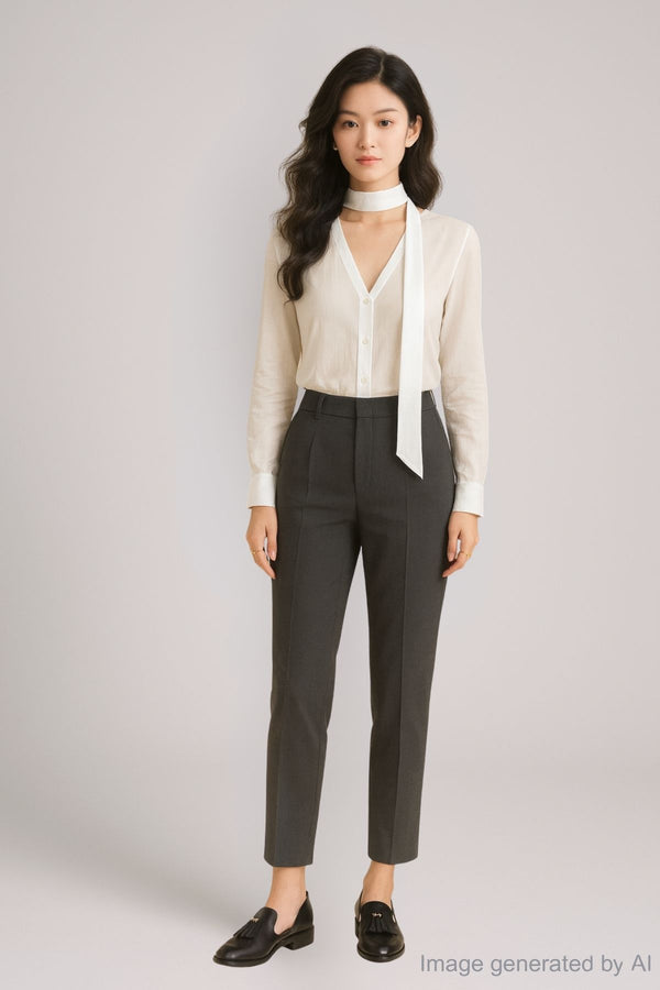 Soline Sheer Scarf-Neck Button Shirt