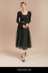 Tellitha Ribbed Tulle Belted Maxi Dress