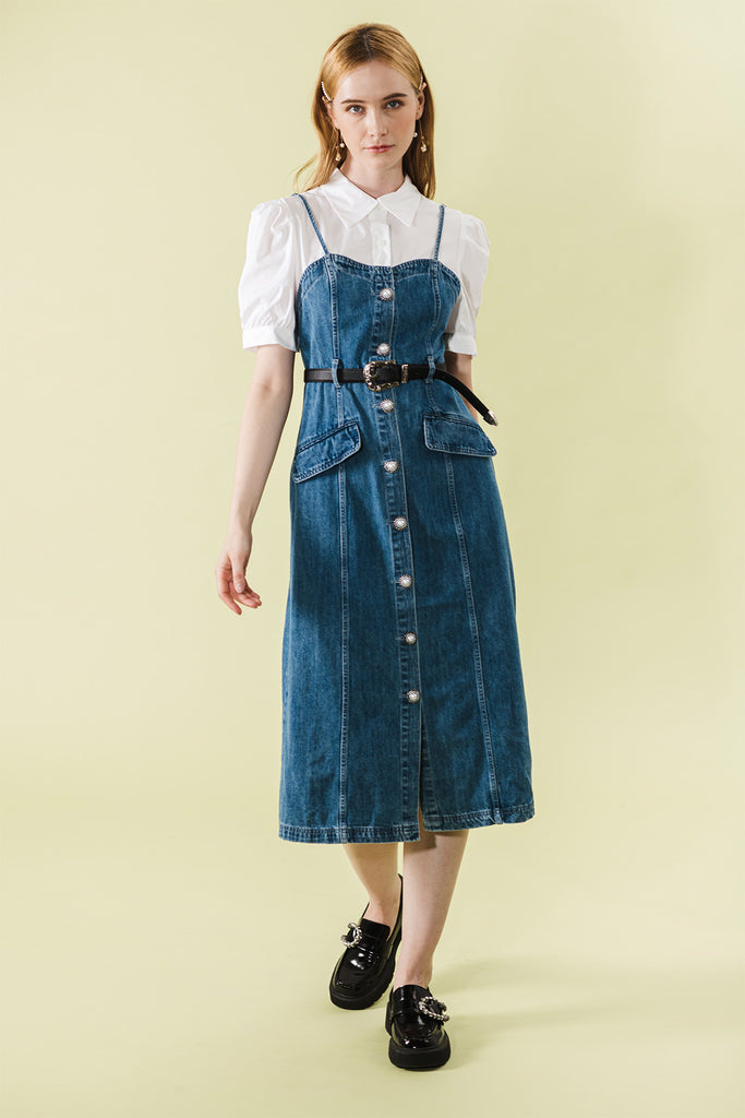 Tharlesse Denim Camisole Midi Dress and Shirt Set