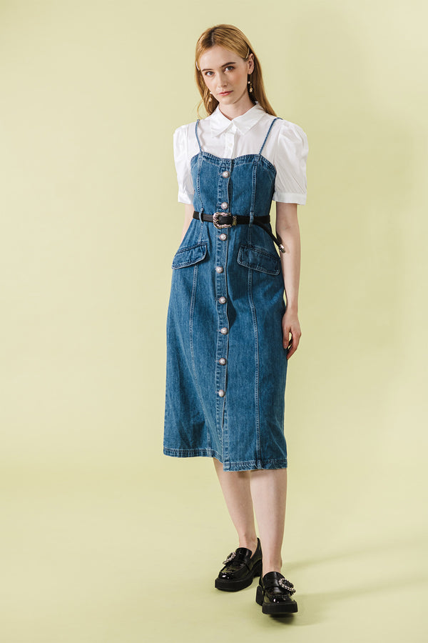 Tharlesse Denim Camisole Midi Dress and Shirt Set