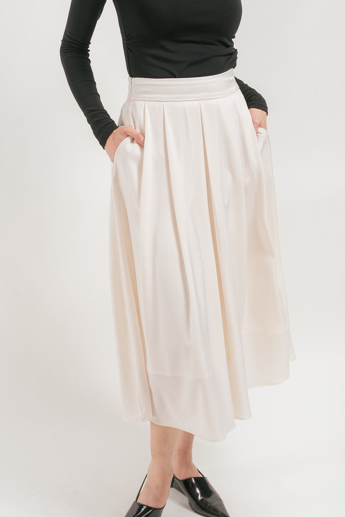 Verissa Satin Midi Pleated Skirt