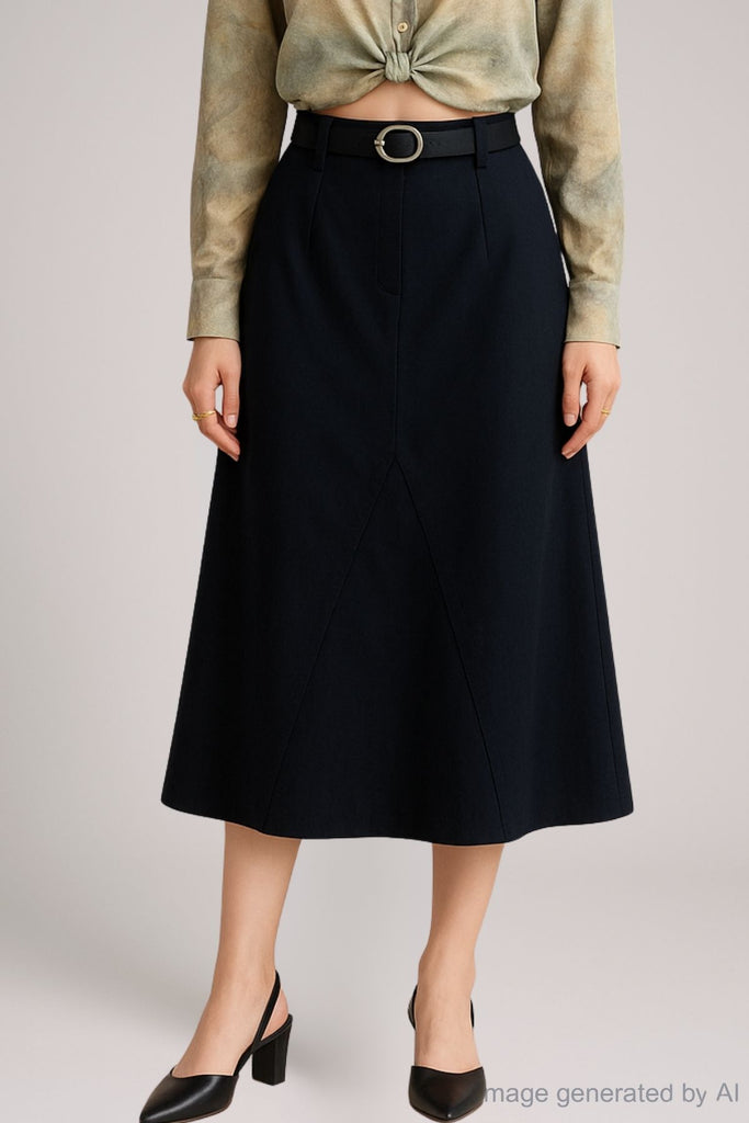 Verrenia Belted Back-Slit Midi Skirt