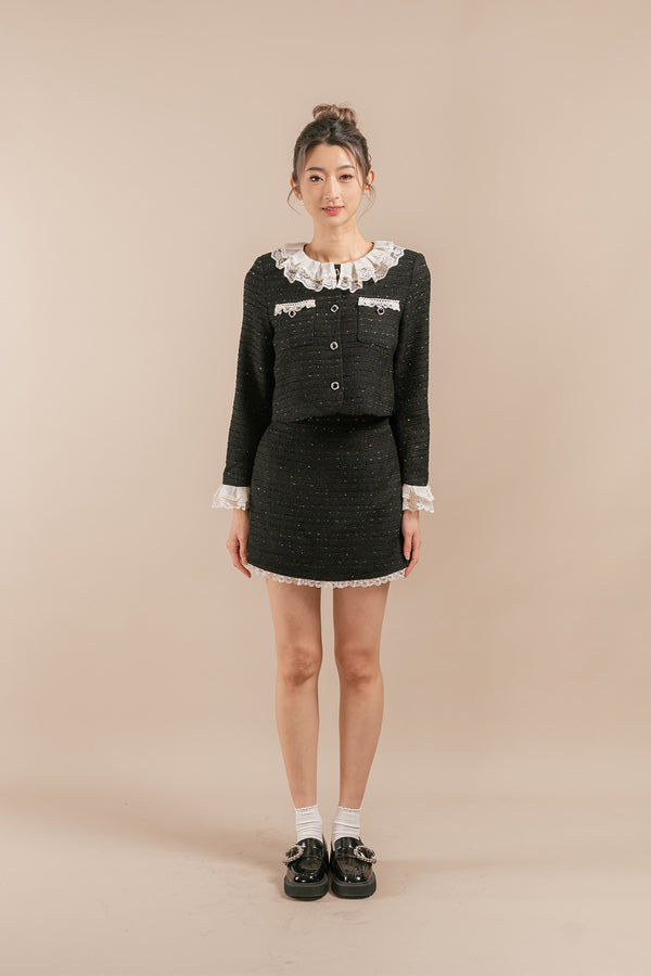 Wendollia Lace Tweed Cardigan and Skirt Set