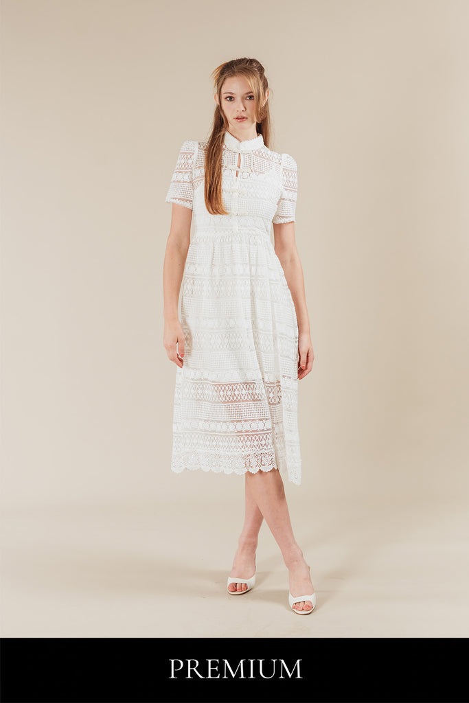 Wenille Sheer Floral Lace Embroidered Chinese Style Maxi Dress