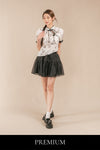 Wenyue Ink Floral Chinese Style Blouse and Short Skirt Set